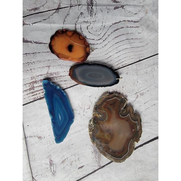 Lot Of 4 geode slices lot blue Orange Ornaments - Picture 1 of 9